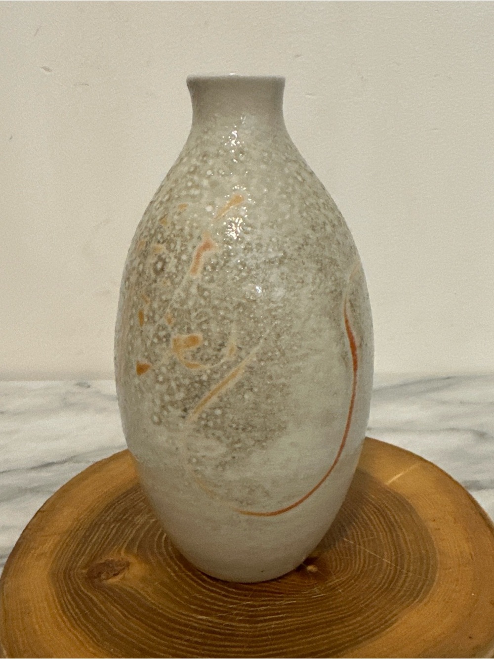 Japanese style hand made signed Textured Ceramic Vase in Cream Rust minimalist